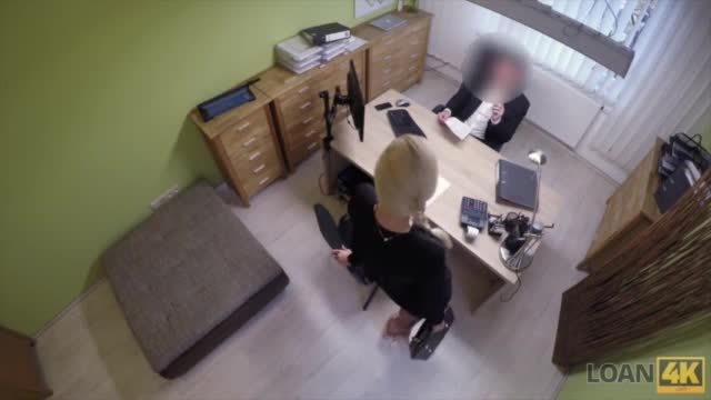Beautiful blond agent having sex in a new house
